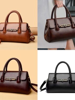 Classic Braided Top-Handle Satchel in Brown and Black